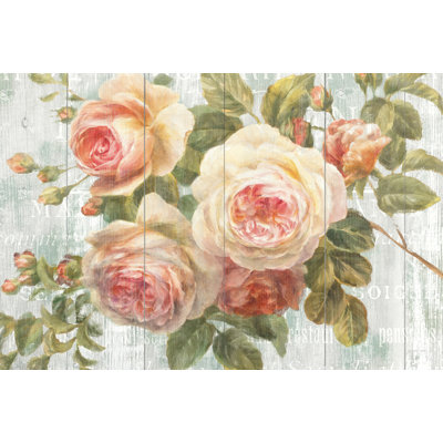 Roses rétro sur bois flotté