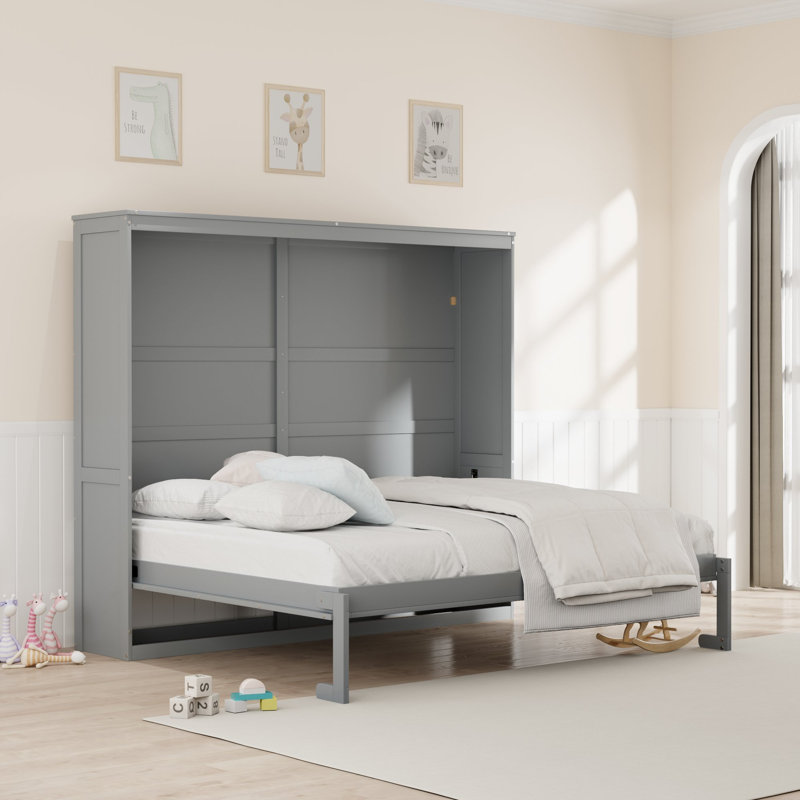 Lit escamotable à armoire murale de style commode, peu encombrant, sans sommier tapissier, Grand, gris