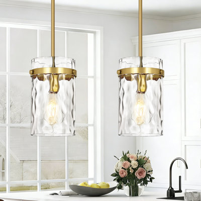 Levona 1 - Light Large Kitchen Island Pendant With Clear Hammered Glass Shade（set Of 2）
