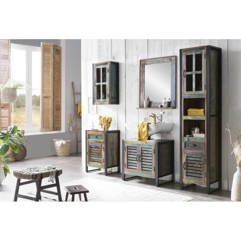 Valeri Wood Flat Wall Mirror with Shelves