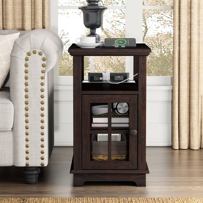 Boxley End Table and Built-In Outlets, Espresso Top/Espresso Base