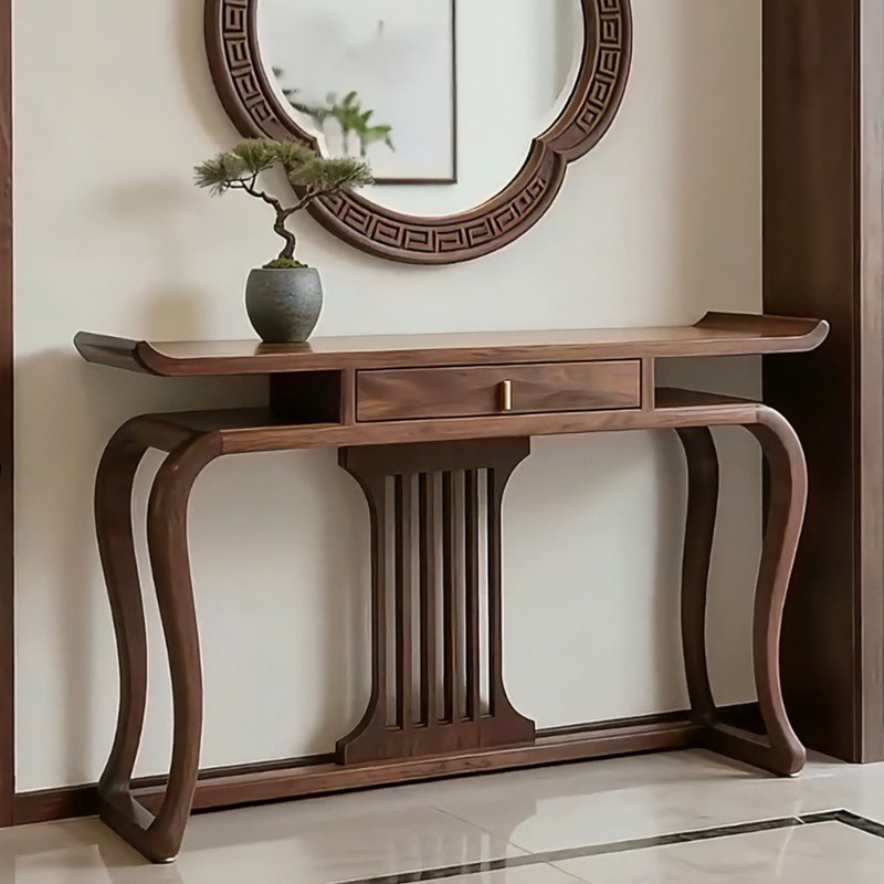 Console de style chinois rétro simple brun, 35.4" H x 55.1" W x 15.7" D