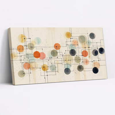 Tableau sur toile abstrait multicolore avec cercles et lignes géométriques