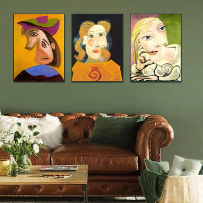 Ensemble de 3 toiles encadrées par Pablo Picasso, série d'art mural n ° 71 pour les décorations de bureau à domicile (cadre de couleur bois mince, 24 po x 32 po chaque pièce)