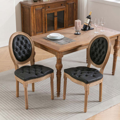 Faux Leather Upholstered Dining Chair Set with Nailed Head, Tufted Back by Red Barrel Studio