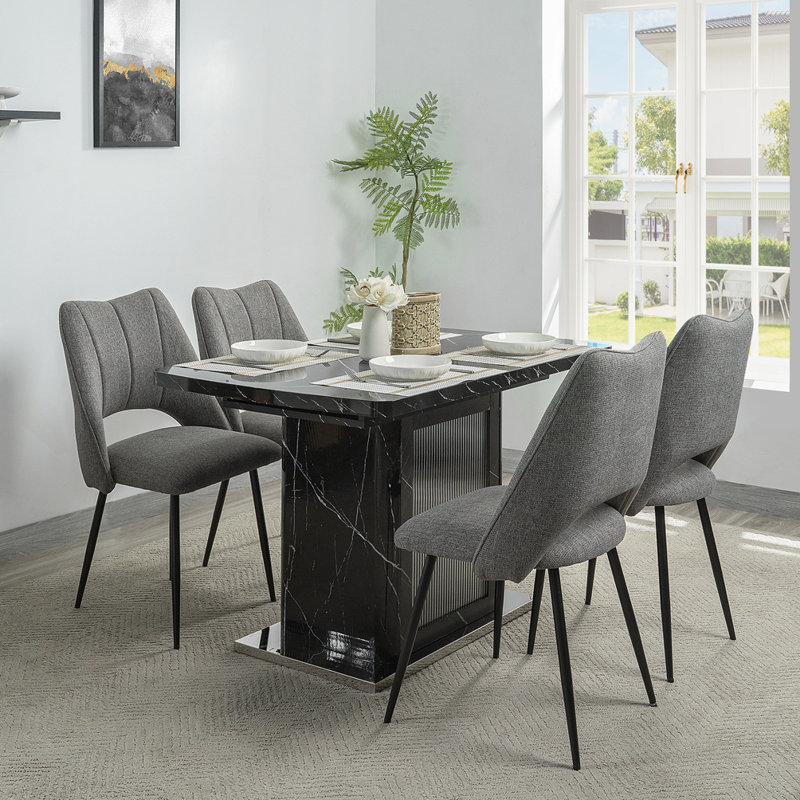 47.24"-63"Modern Rectangle Dining Table, Black