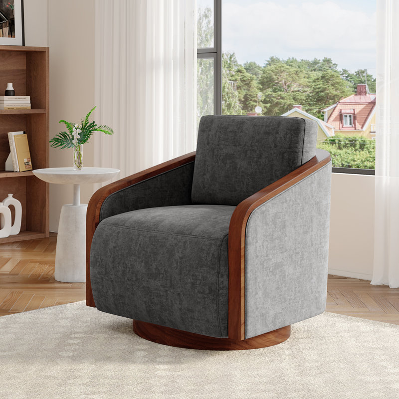 Fauteuil demi-tonneau pivotant avec coussins décoratifs Farmhouse, Gris foncé