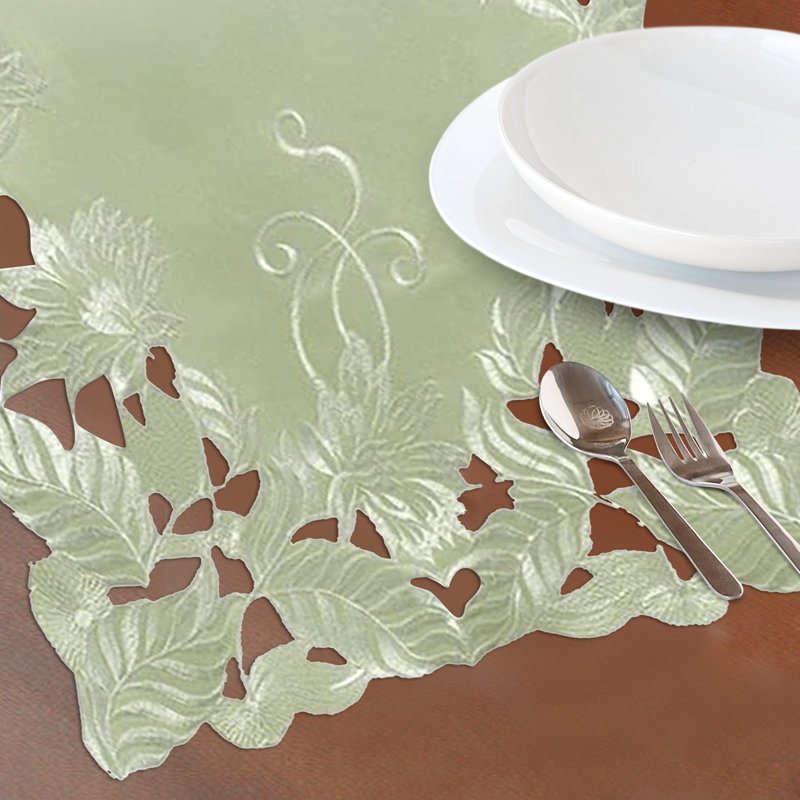 Elegant Light Green Lace Table Runner with European Embroidery Cutwork for Dining Table and Christmas Decor