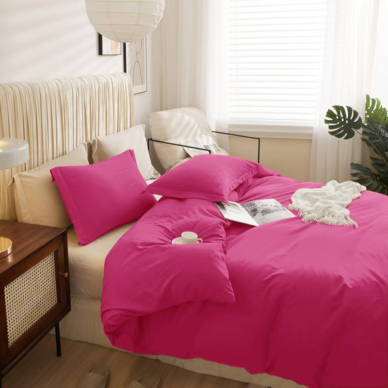 Ultra Soft 3-Piece Dyed Duvet Cover Set With Pillowcases, Single Duvet Cover + 2 Standard Pillowcases, Pink