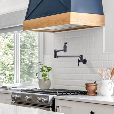 ARCORA Wall Mounted Pot Filler Brass Folding Kitchen Faucet with 2 Handles