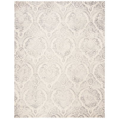 Tapis en laine / coton / latex touffeté à la main Oakton en argent / ivoire