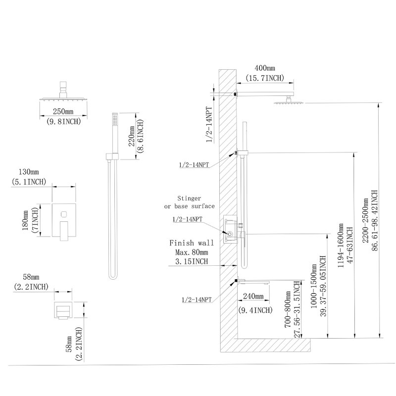 Avinger All-In-One Kit with Rough in-Valve, Brushed Nickel