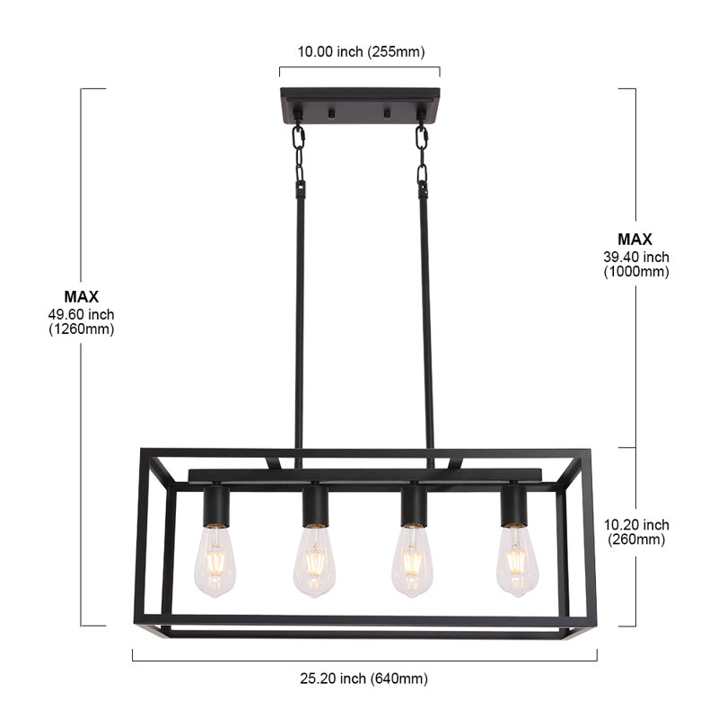 Luminaire suspendu pour îlot de cuisine 4 lumières Guiterrez, Noir
