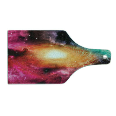 Ambesonne Science Tempered Glass Cutting Board Galaxy Stardust Cosmos Pink Orange Green