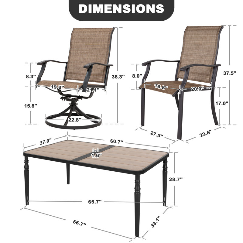 Ensemble de salle à manger de patio 7 pièces en textilène avec trou pour parasol, Brun