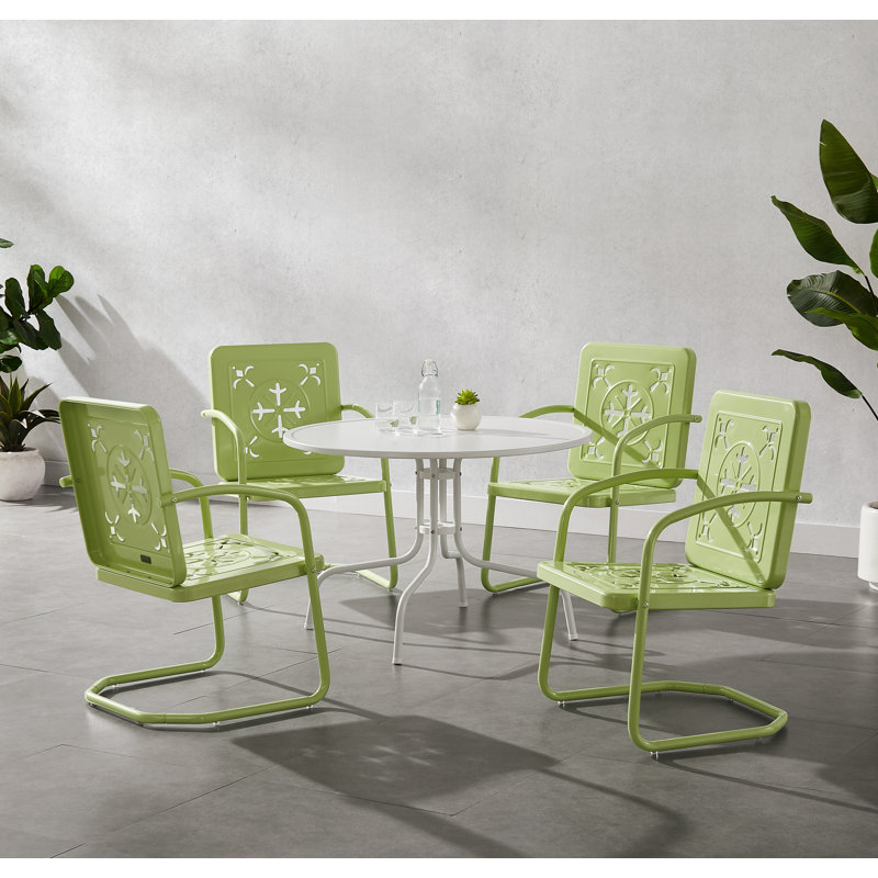 Ensemble repas d'extérieur rond 5 pièces Huntingburg, Vert