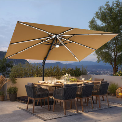  128' Rectangle Solar Led Light Strip Cantilever Patio Umbrella With Base