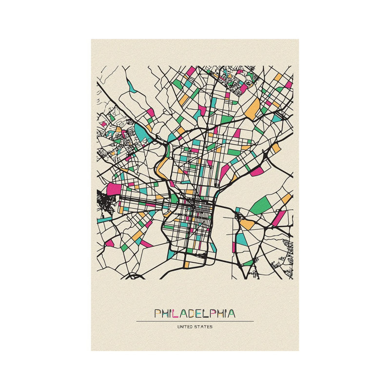 «Philadelphia, Pennsylvania Map» par Ayse Deniz Akerman - impression sur toile tendue, H 60 po x l 40po x P 1,5 po