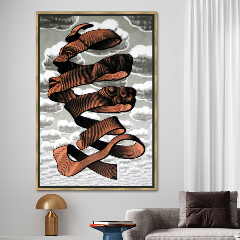 MC Escher's Rind, abstrait, visage humain, affiche sur toile 3D - décoration murale moderne, H 94 po x l 41 po, Gold