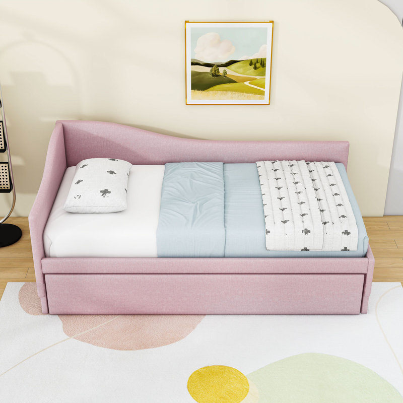 Upholstered Daybed with Trundle, Pink