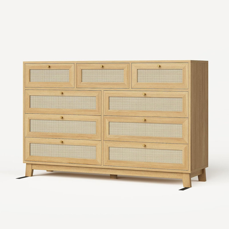 Rattan 9 Drawers Dresser , Natural
