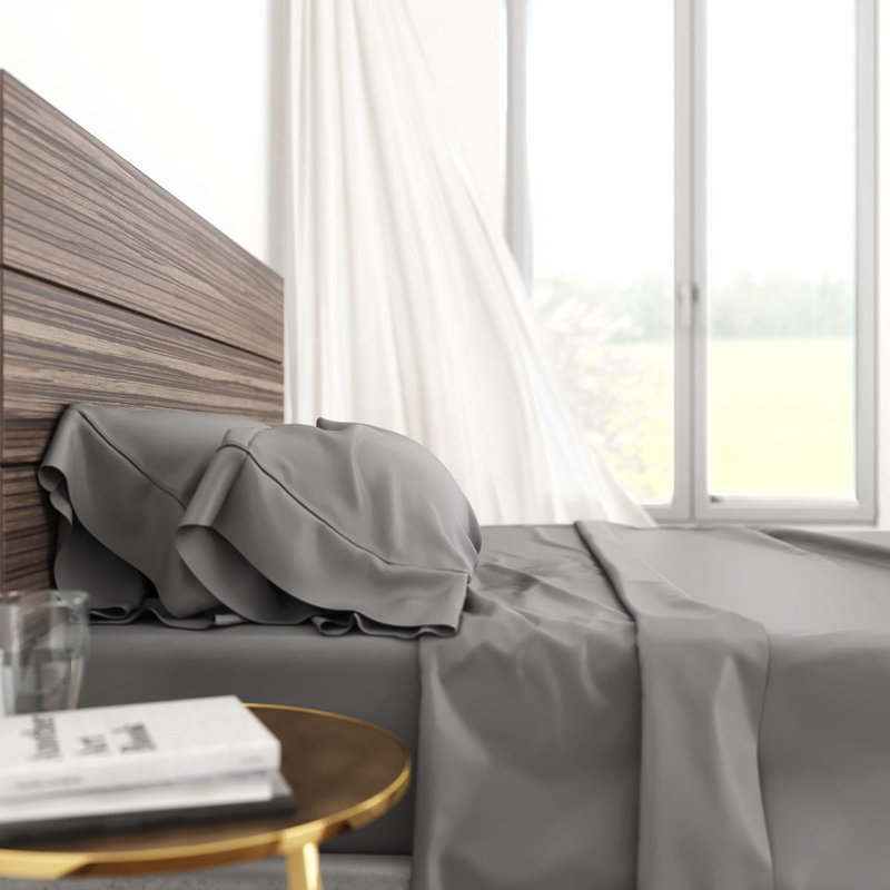 Rayon From Bamboo Cotton Sheets Soft and Smooth, Full / Double Sheet Set + 6 Additional Pieces, White/Charcoal