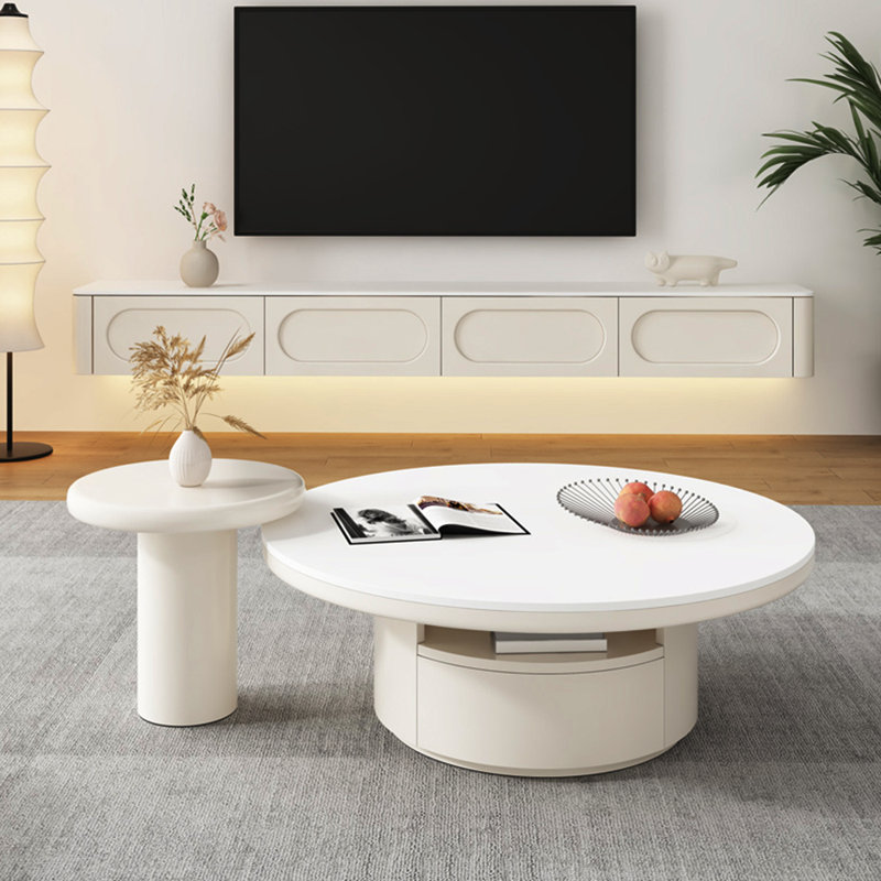 French cream style round coffee table set, 13.8" H x 35.4" L x 35.4" W