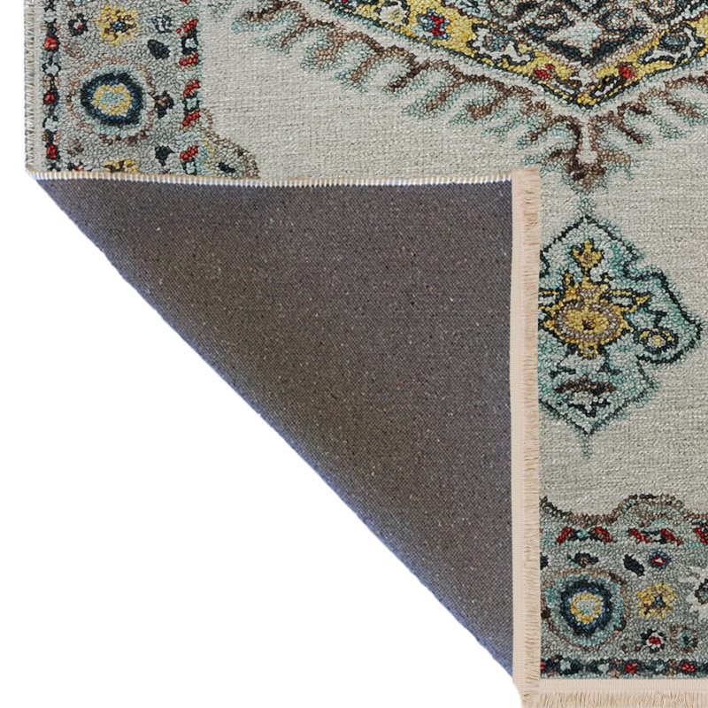 Tapis décoratif beige à motif floral frangé à motif floral traditionnel, Rectangle 6 pi 6 po x 9 pi 10 po