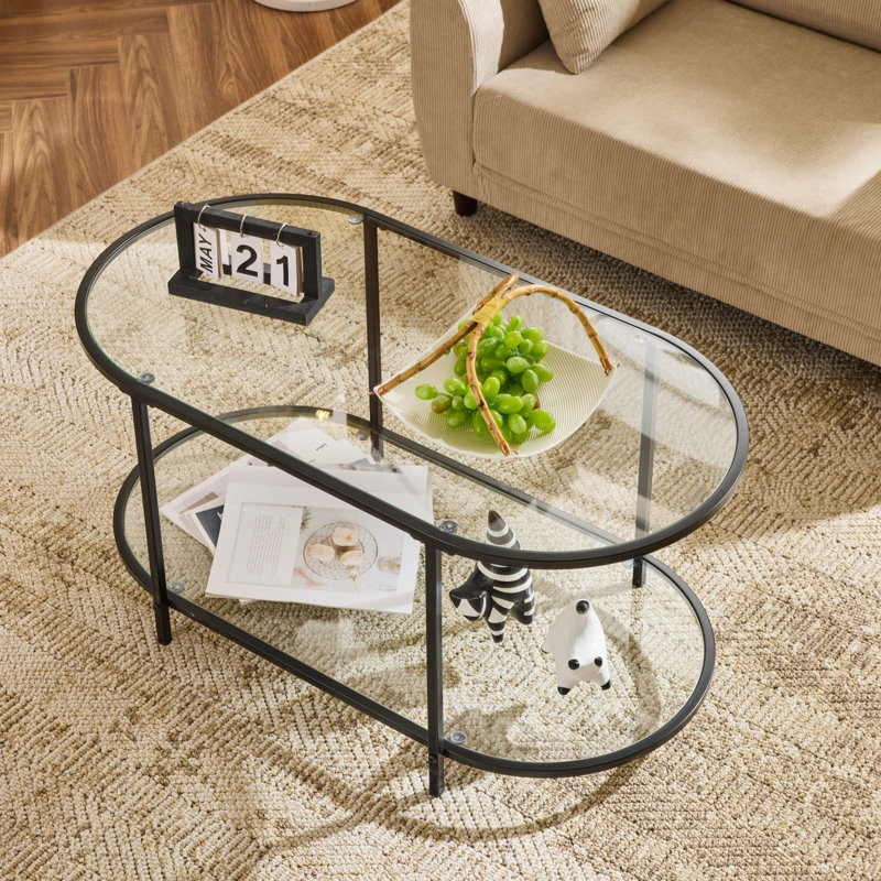 Table basse ovale en verre, Noir, noir, noir, noir