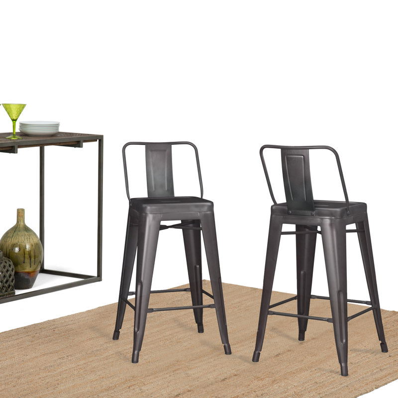 Tabouret en métal Rayne, Tabouret de comptoir (siège d'une hauteur de 24 p, Gris bronze, 2