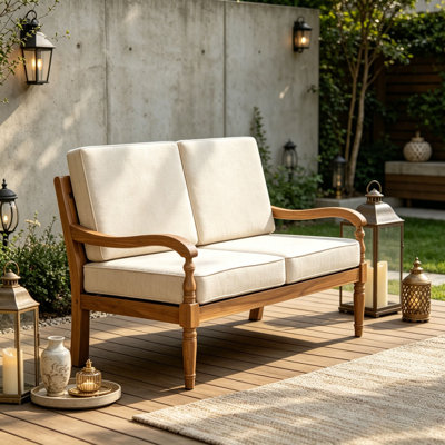 Outdoor Acacia Wood Loveseat with Cushions
