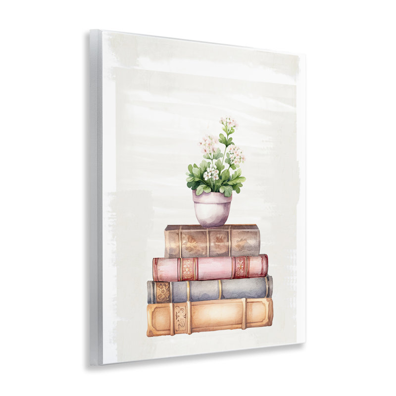 Pot floral, livres et plaque murale rétro, design par Kim Allen