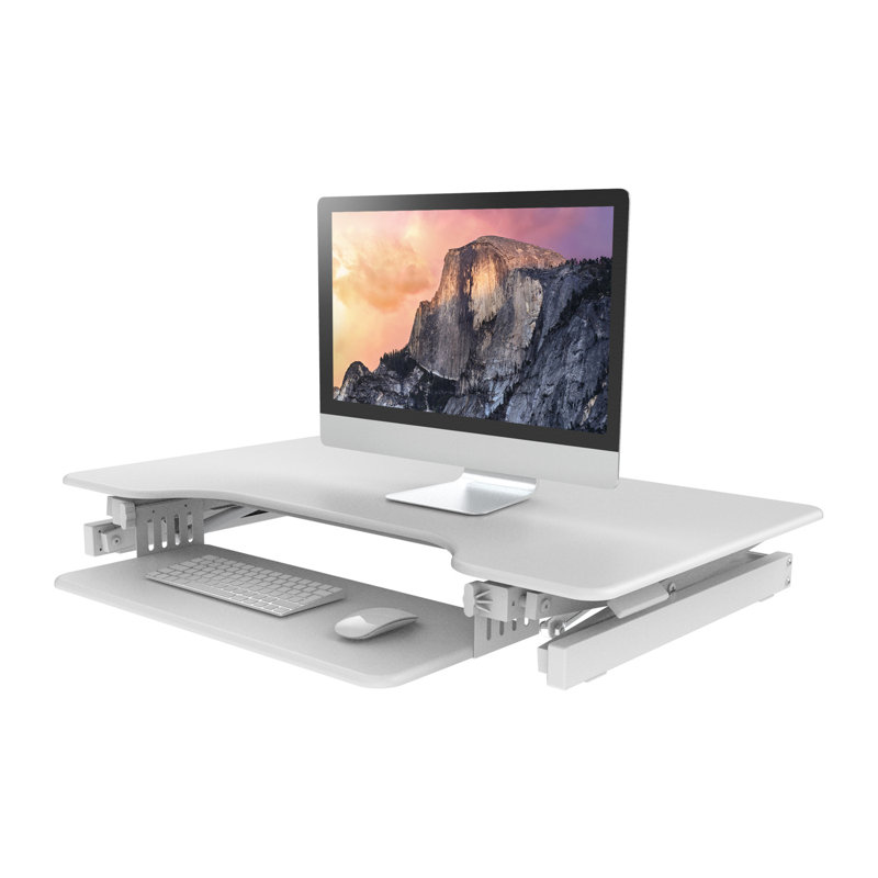  Convertisseur de bureau debout réglable en hauteur noir 32 po avec tapis anti-fatigue et plateforme pour écran double, Noir