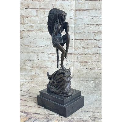 Belle statue de femme amérindienne en bronze, sculpture d'art occidental, figurine LRG