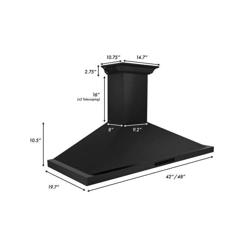 42" 400 CFM Ducted Wall Mount Range Hood, Black Stainless Steel