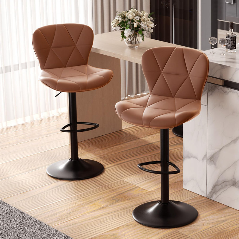 Modern Diamond - Pattern Adjustable Bar Stools, Brown