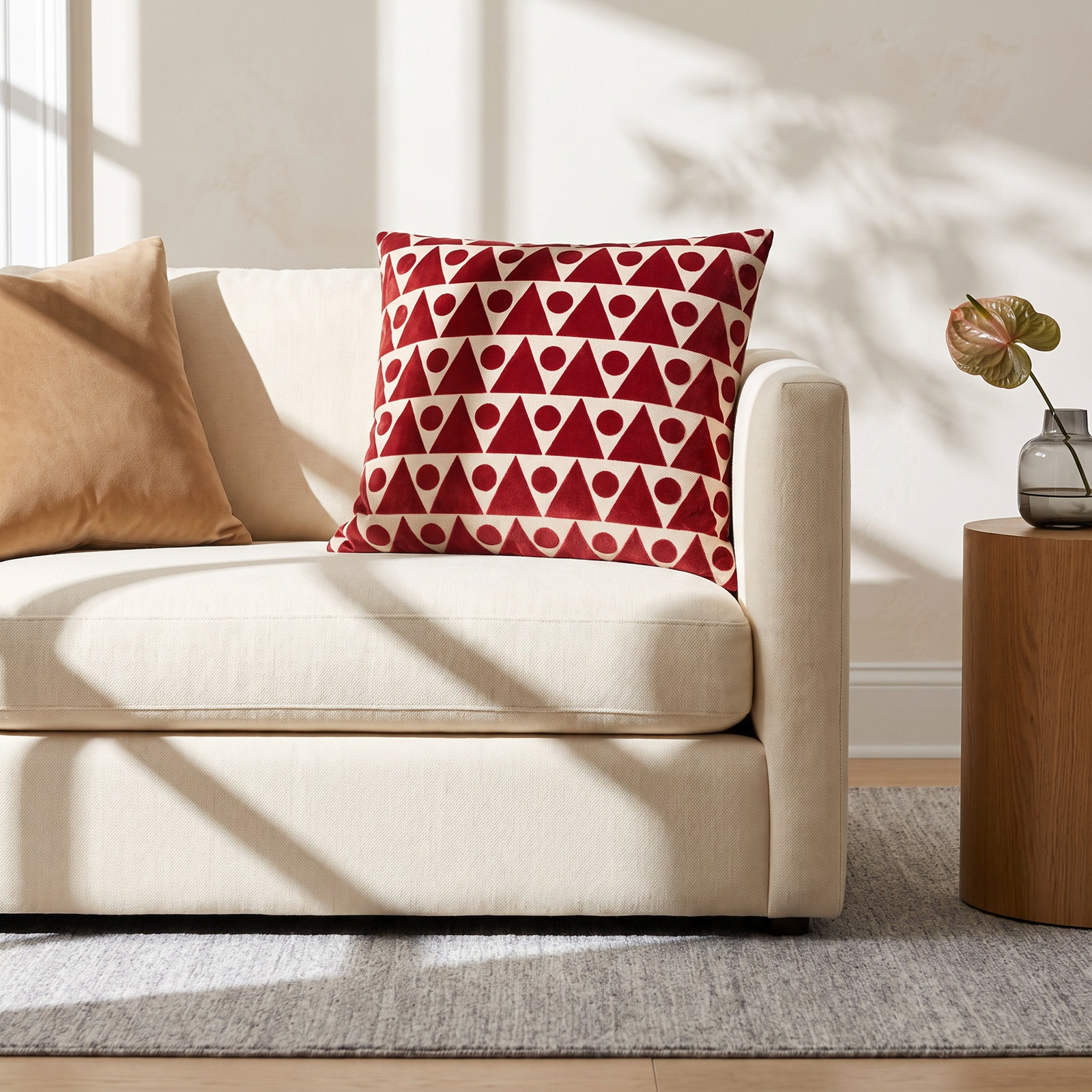 Kilo Geometric Throw Pillow, Red, Square 22"