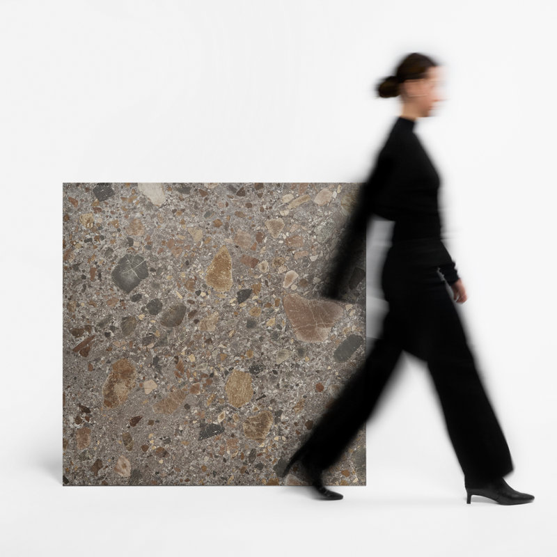 Rizo 48x48 Matte Terrazzo Look Porcelain Tile, Fossil Gray