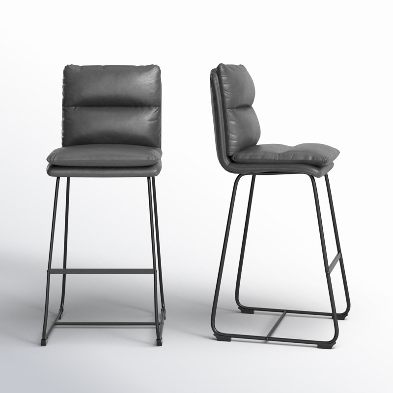Volana Upholstered Counter Stool, Grey Faux Leather, Bar Stool (30" Seat Height)