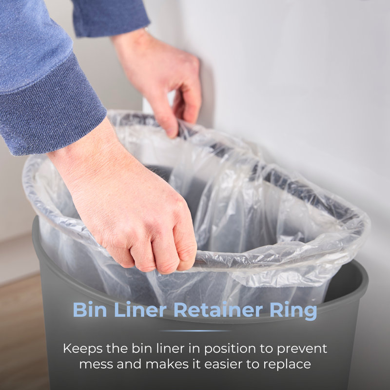 Tower Curved Sensor Bin with Bin Liner Retainer Ring, Durable PP Body, Battery Operated, 50L, Grey