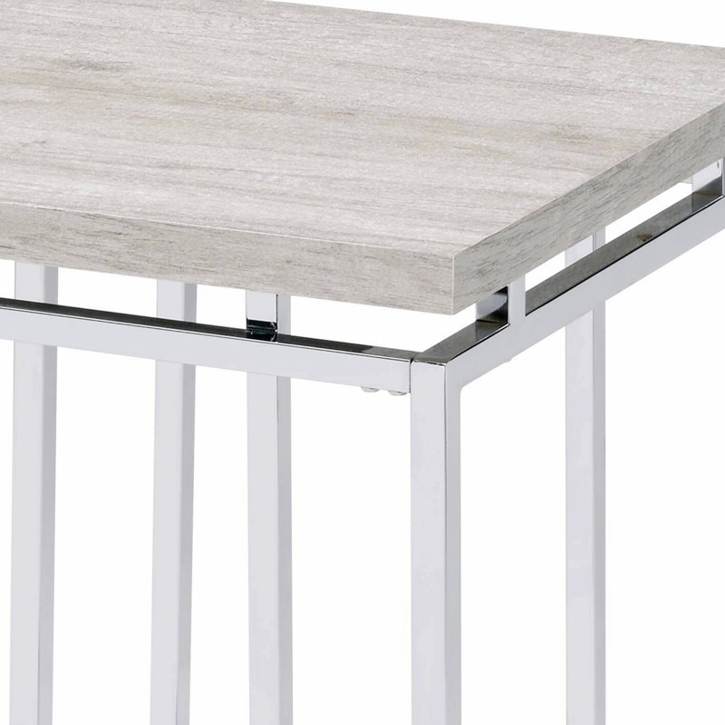 Square End Table With Metal Sled Base, Oak