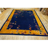 Room Size Wool Antique Rectangle Chinese Knotted - Art Deco Blue 1920s Rug