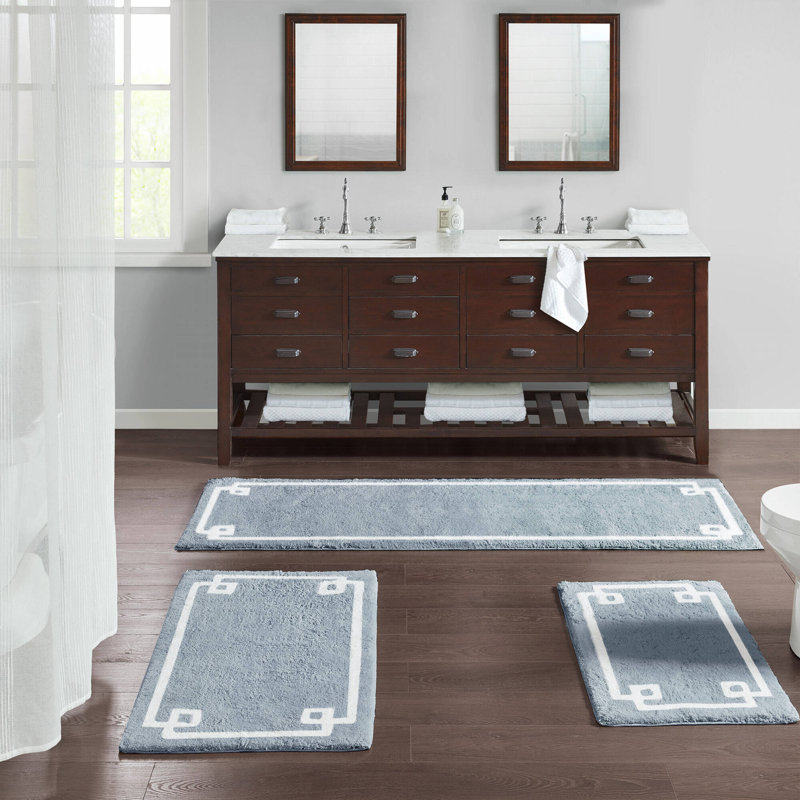 Tapis pour salle de bain 100% coton avec envers antidérapant Evan , Bleu, L 24 po x L 72 po