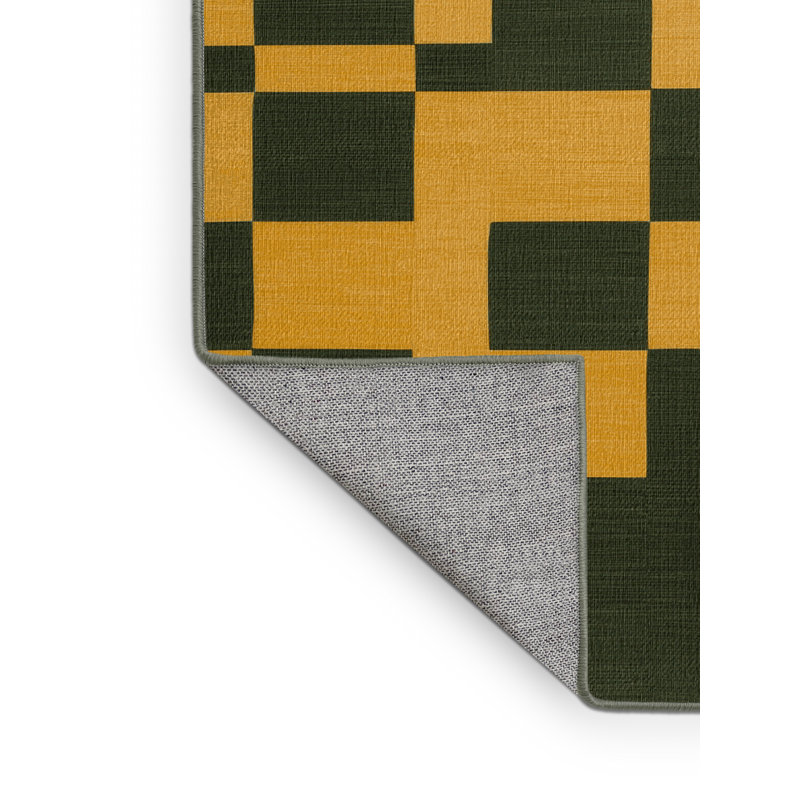 Machine Washable Checkered Green Area Rug, Round 8'