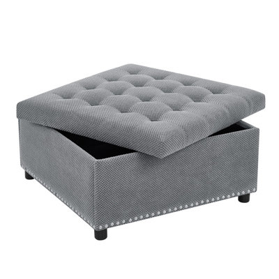 Storage Ottoman, Tufted Footstool, Nailhead Trim Ottoman, Square Storage Ottoman, Upholstered Coffee Table, Bedroom Storage, Living Room Accent, Light Gray Ottoman, Small Space Furniture, Home Decor.
