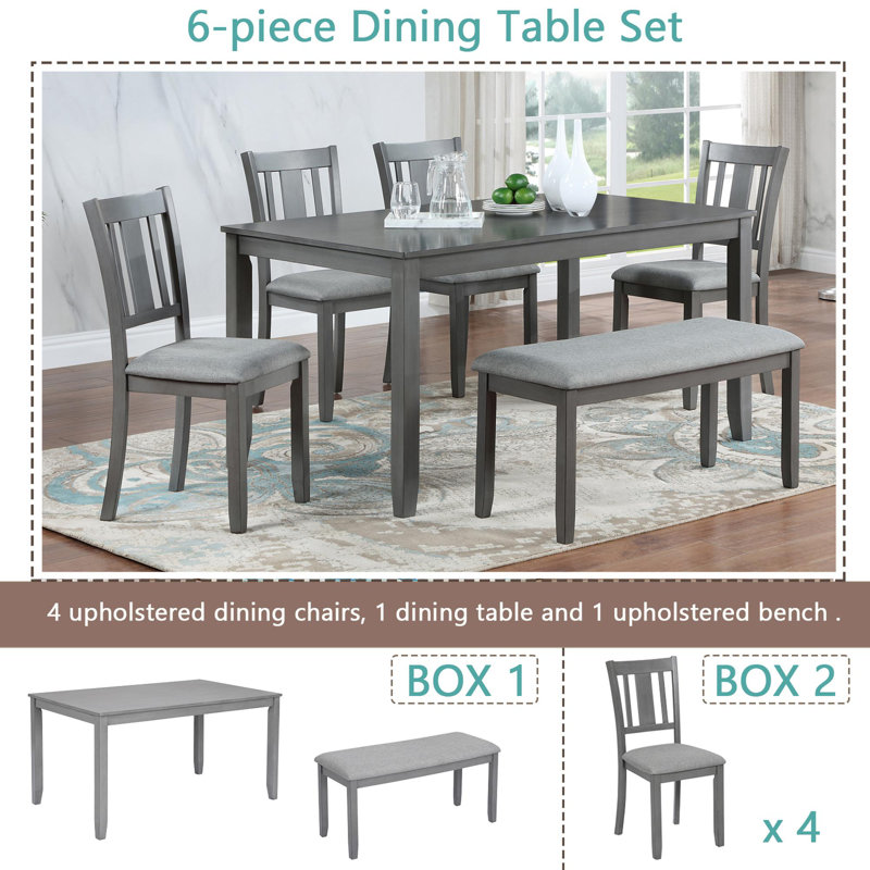 Ensemble de table de salle à manger 6 pièces, Gris