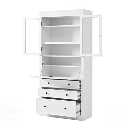 Garde-manger autoportant avec 3 tiroirs, tablettes réglables et prise de courant pour un rangement et une organisation efficaces