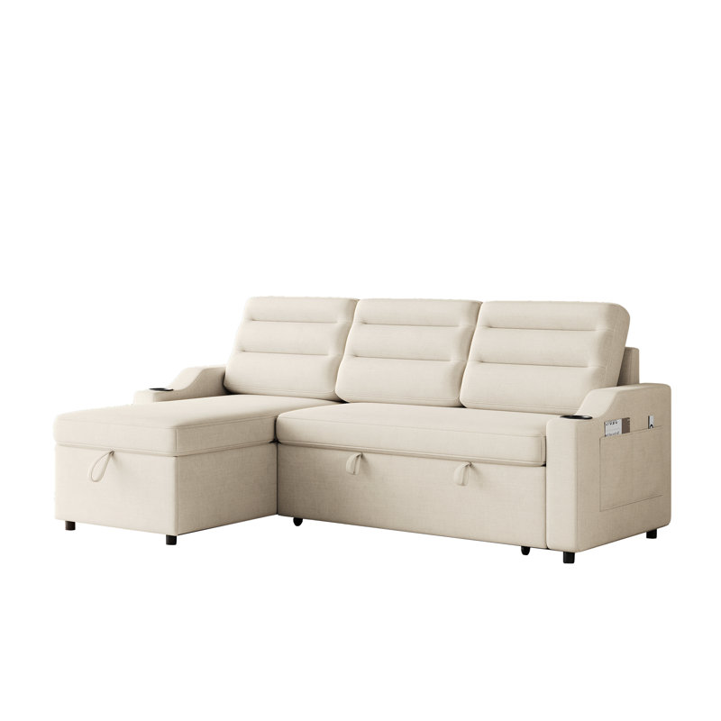 Convertible Sleeper Combo Sofa, Convertible Sofa Bed Polyester Pullout Bed With Storage Recliner And Cup Holder For Living Room, Tight Spaces