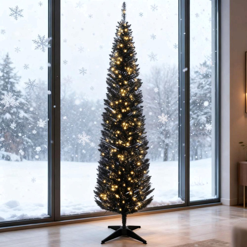 Crayon arbre de Noël noir, Noir, H 7 pi, Illuminée