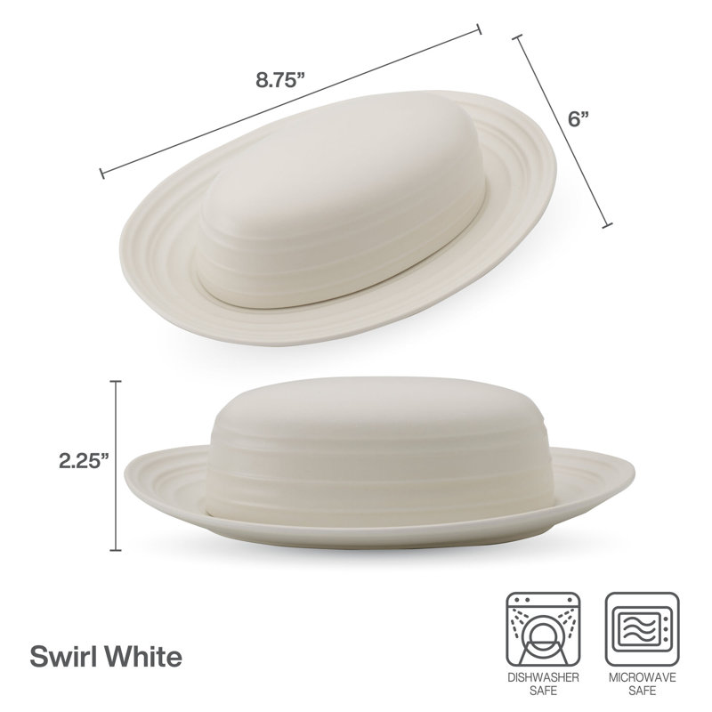 Swirl White 9 in. Covered Butter Dish